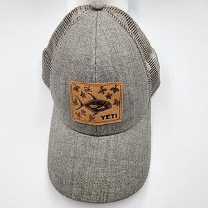 Yeti Gray Mesh Adjustable Trucker Hat Fish Patch Outdoor Men